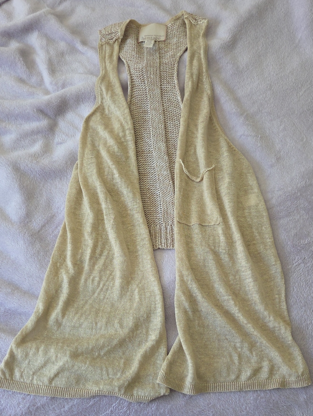 Banana Republic Heritage Hemp Silk Oatmeal Open Front Vest Knit Cardigan XS